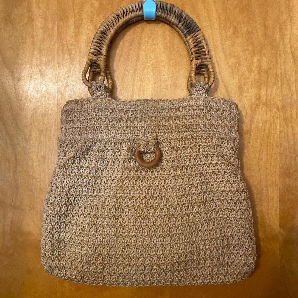 Rattan Hand Bag Bamboo Handle White Lotus Purse Pocketbook Wedding Summer Beach